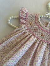 Luli & Me Baby Girls Blue Floral Smocked Bubble Pink &Blue