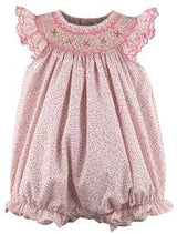 Luli & Me Baby Girls Blue Floral Smocked Bubble Pink &Blue