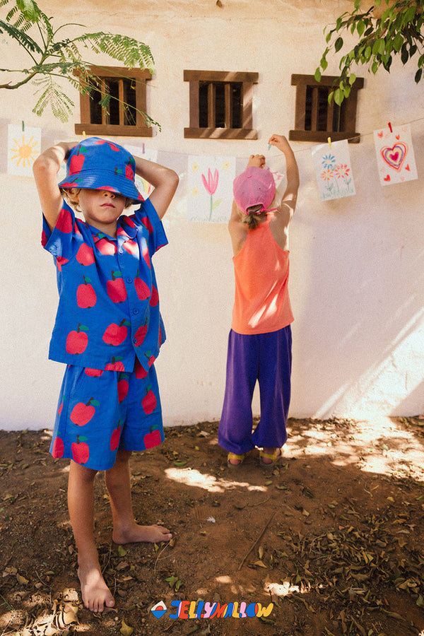 BLUE APPLE SHIRT-SHORTS SET.
