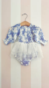Dream Cottage Floral Blue
Long Sleeve Smocked Bubble with Tutu.