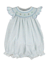 Luli & Me Baby Girls Blue Floral Smocked Bubble Pink &Blue