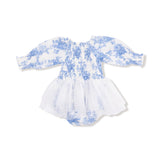 Dream Cottage Floral Blue
Long Sleeve Smocked Bubble with Tutu.