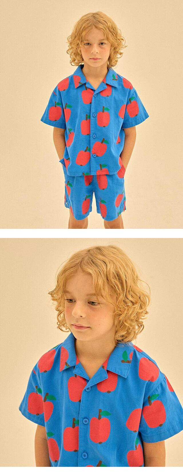 BLUE APPLE SHIRT-SHORTS SET.