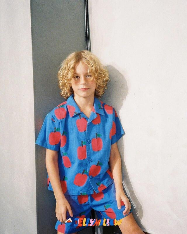 BLUE APPLE SHIRT-SHORTS SET.