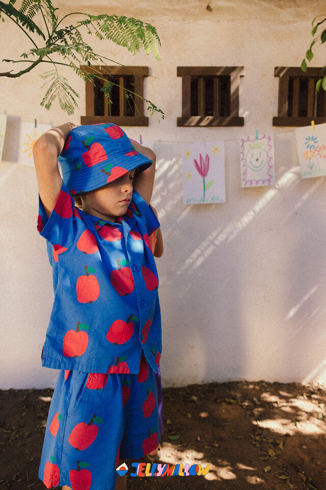 BLUE APPLE SHIRT-SHORTS SET.