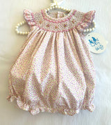 Luli & Me Baby Girls Blue Floral Smocked Bubble Pink &Blue